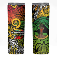 Vanuatu 45th Independence Anniversary Skinny Tumbler Melanesian Pattern Reggae - Polynesian Pride