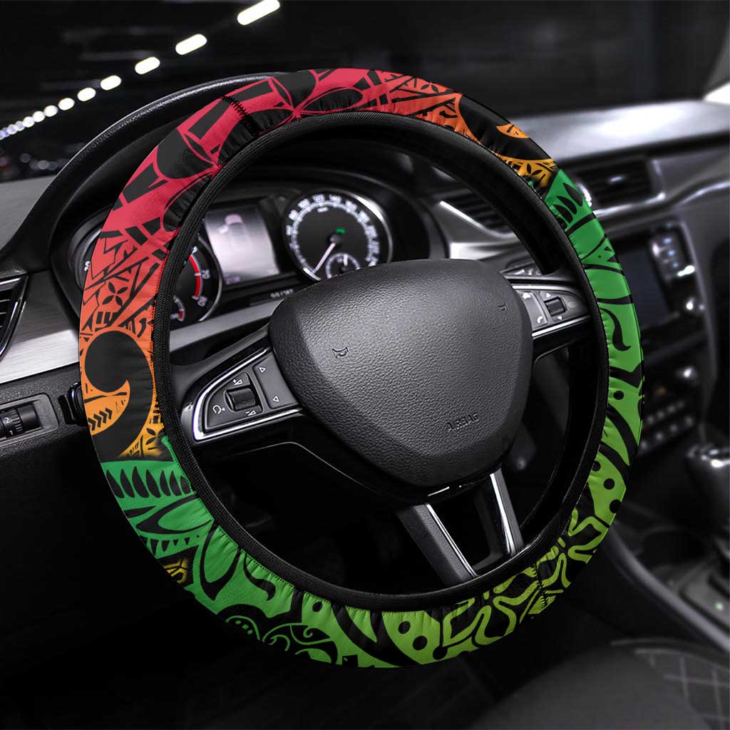 Vanuatu 45th Independence Anniversary Steering Wheel Cover Melanesian Pattern Reggae DT02 Universal Fit Art - Polynesian Pride