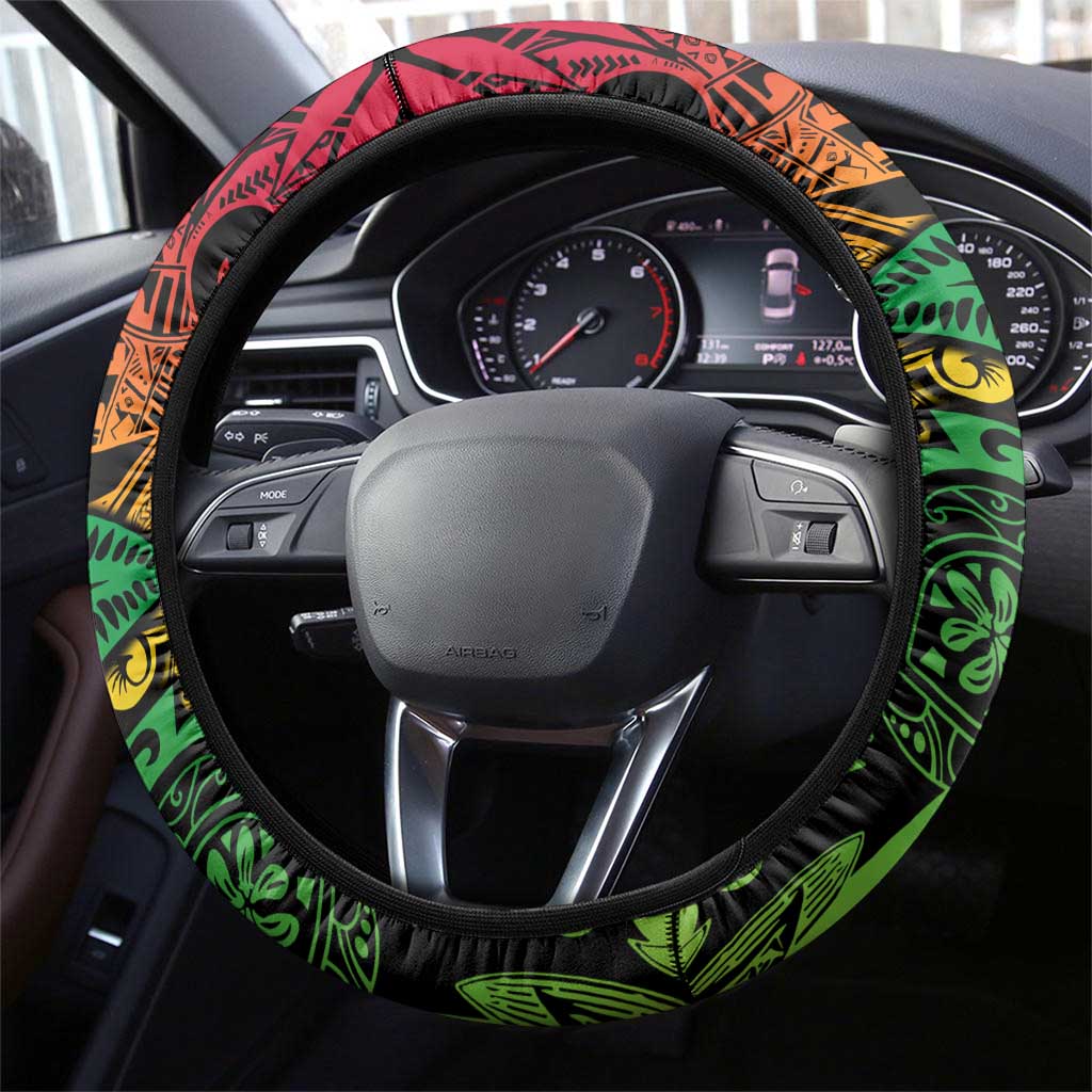 Vanuatu 45th Independence Anniversary Steering Wheel Cover Melanesian Pattern Reggae DT02 - Polynesian Pride
