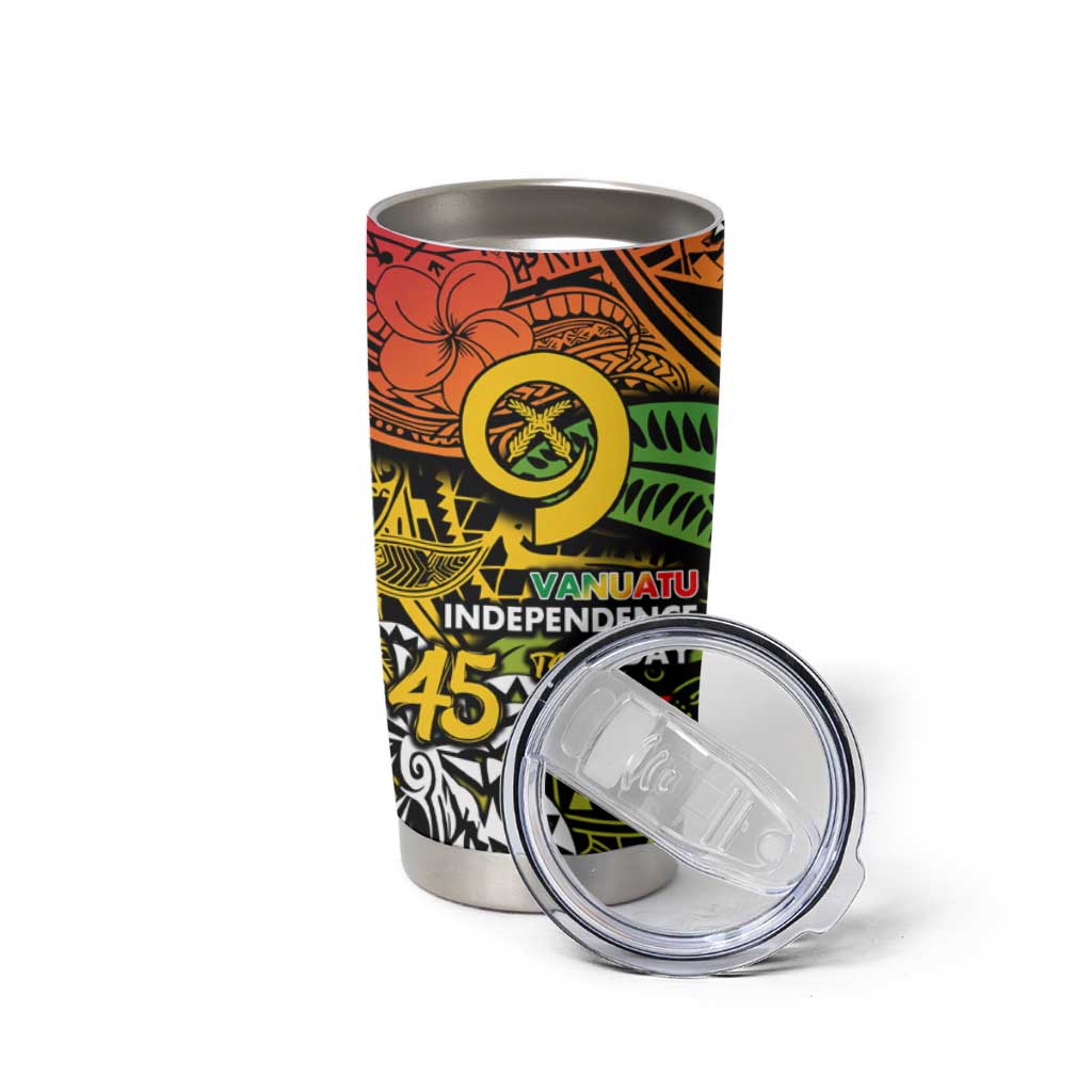 Vanuatu 45th Independence Anniversary Tumbler Cup Melanesian Pattern Reggae - Polynesian Pride