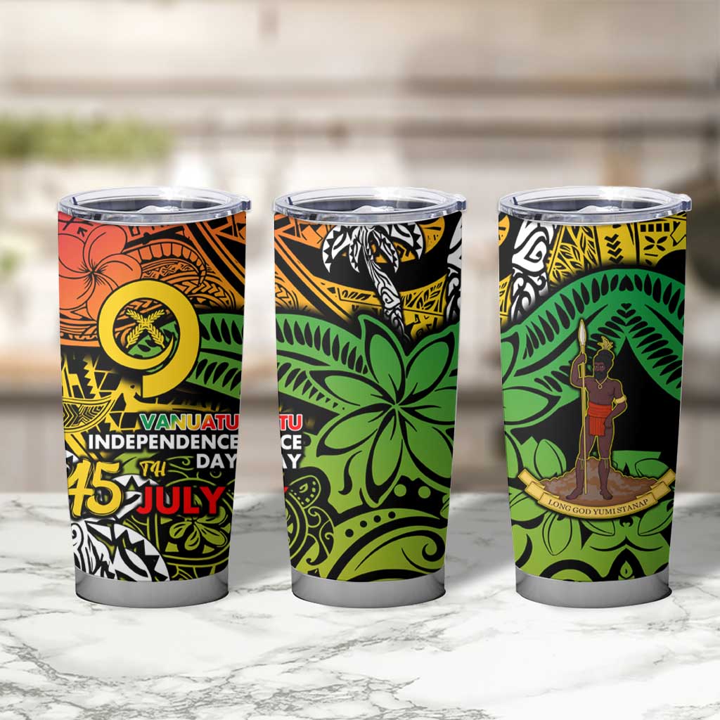 Vanuatu 45th Independence Anniversary Tumbler Cup Melanesian Pattern Reggae - Polynesian Pride