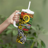 Vanuatu 45th Independence Anniversary Tumbler With Handle Melanesian Pattern Reggae - Polynesian Pride