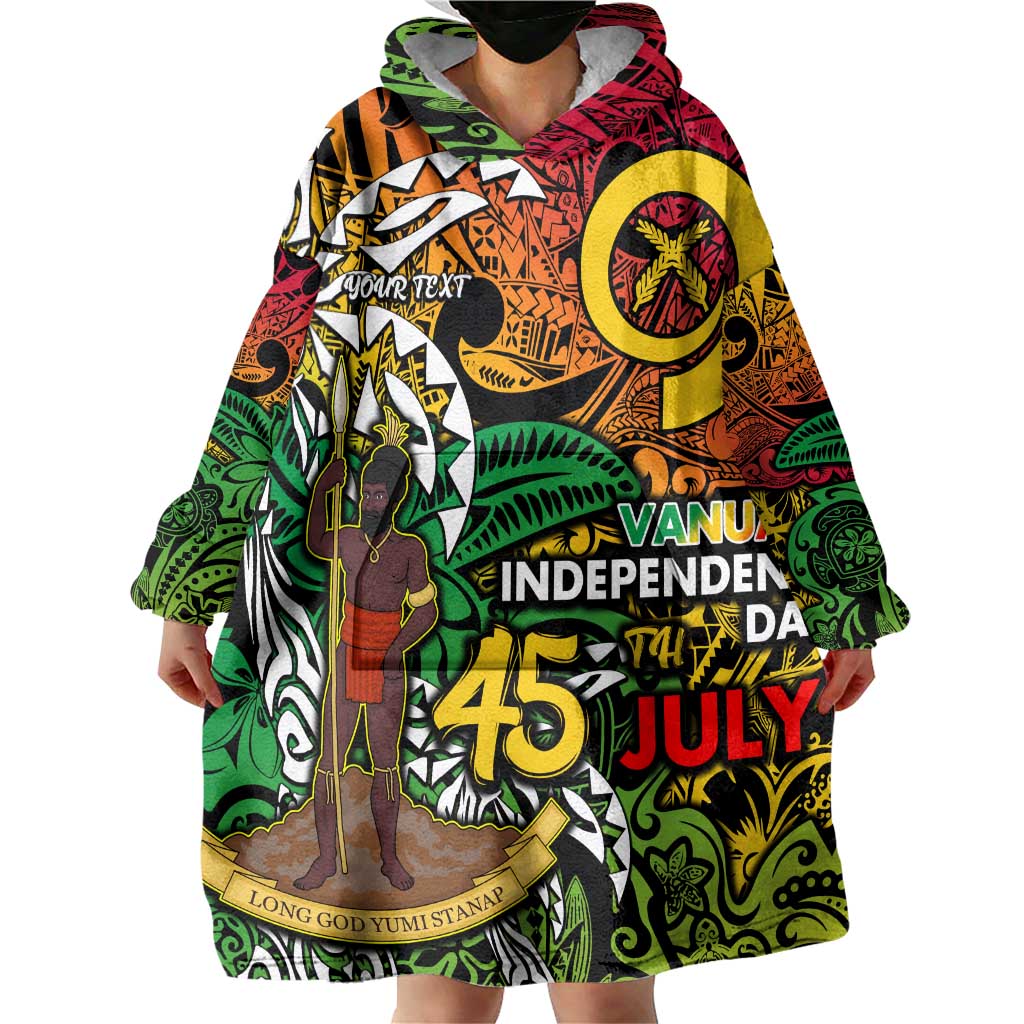 Personalized Vanuatu 45th Independence Anniversary Wearable Blanket Hoodie Melanesian Pattern Reggae - Polynesian Pride