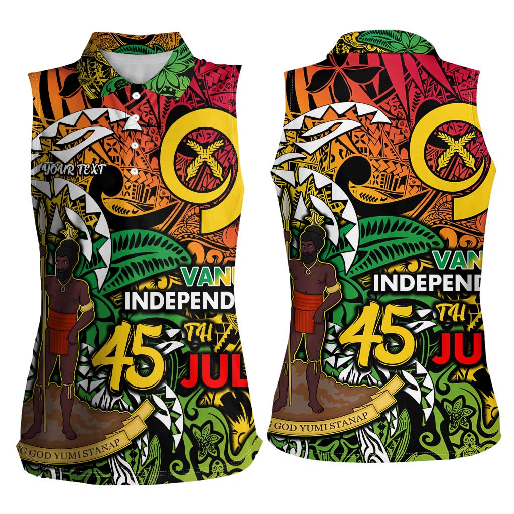 Personalized Vanuatu 45th Independence Anniversary Women Sleeveless Polo Shirt Melanesian Pattern Reggae DT02 - Polynesian Pride
