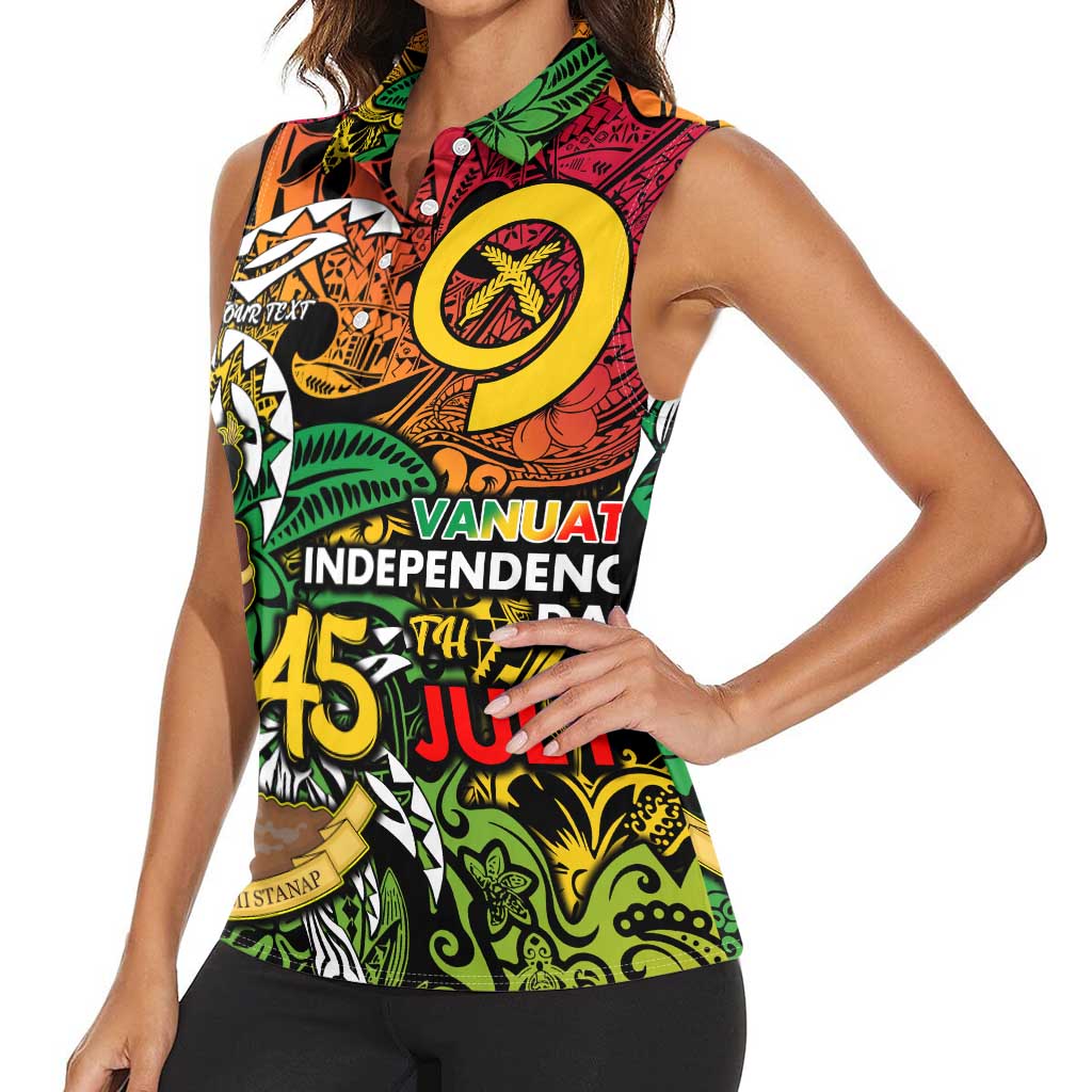 Personalized Vanuatu 45th Independence Anniversary Women Sleeveless Polo Shirt Melanesian Pattern Reggae DT02 - Polynesian Pride