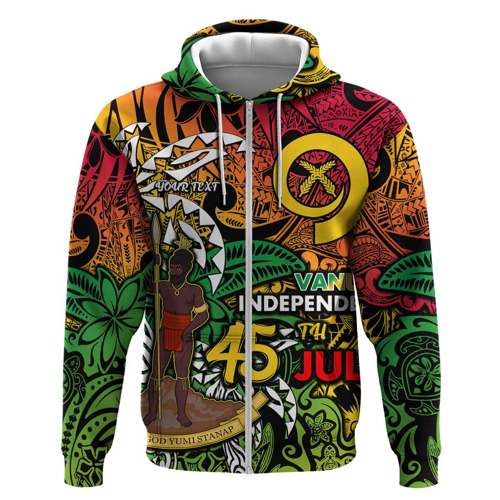 Personalized Vanuatu 45th Independence Anniversary Zip Hoodie Melanesian Pattern Reggae - Polynesian Pride