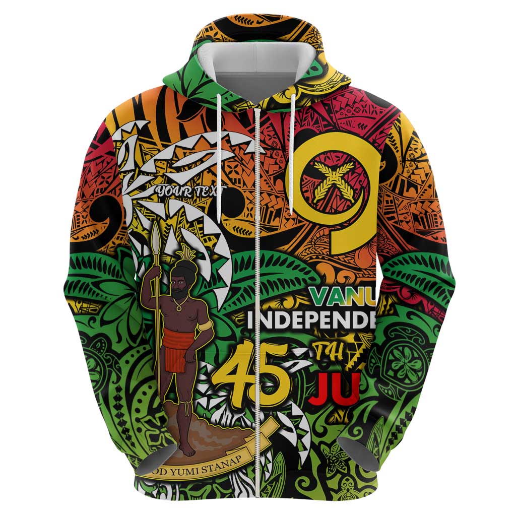 Personalized Vanuatu 45th Independence Anniversary Zip Hoodie Melanesian Pattern Reggae - Polynesian Pride