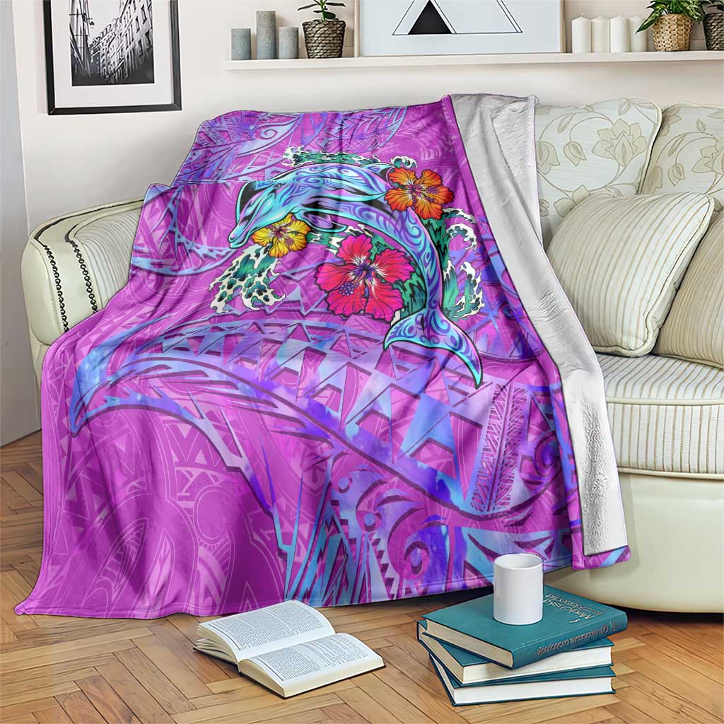 Dolphin Polynesia Blanket Hibiscus Tropical Wave - Purple Vibes DT02 Purple - Polynesian Pride