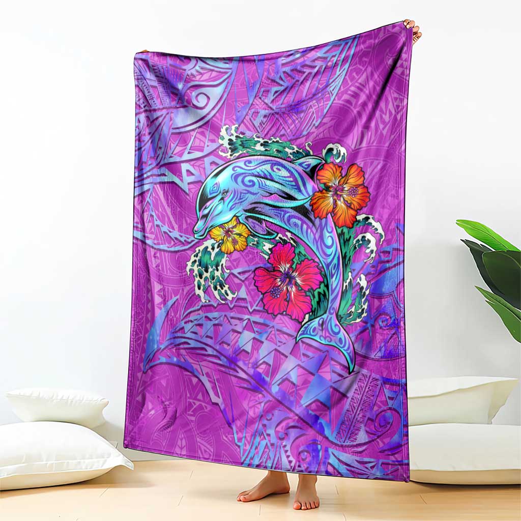 Dolphin Polynesia Blanket Hibiscus Tropical Wave - Purple Vibes DT02 - Polynesian Pride