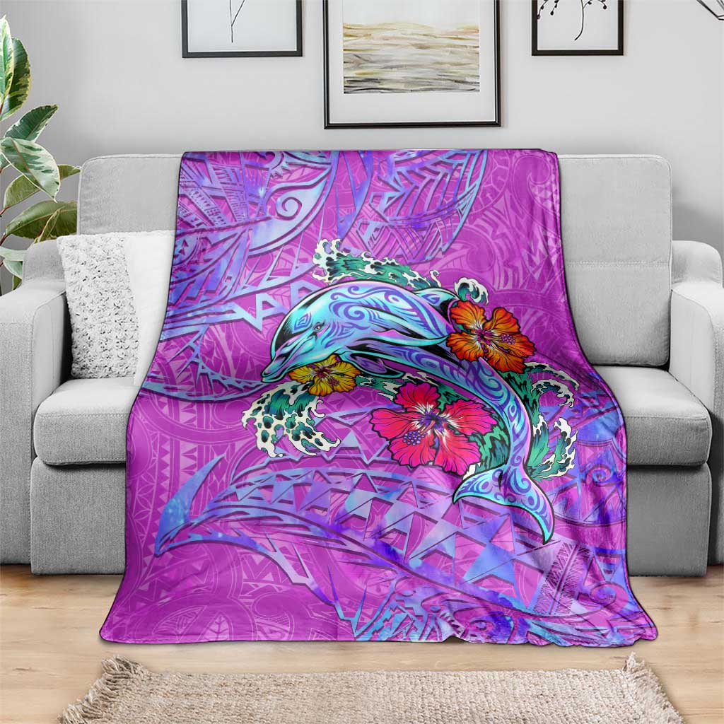 Dolphin Polynesia Blanket Hibiscus Tropical Wave - Purple Vibes DT02 - Polynesian Pride
