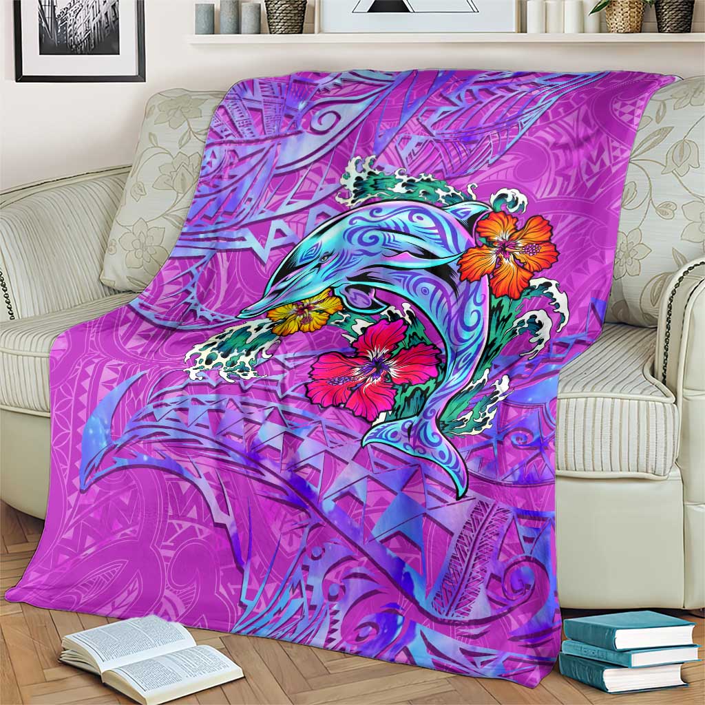 Dolphin Polynesia Blanket Hibiscus Tropical Wave - Purple Vibes DT02 - Polynesian Pride