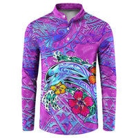 Personalized Dolphin Polynesia Button Sweatshirt Hibiscus Tropical Wave - Purple Vibes