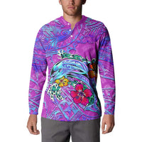Personalized Dolphin Polynesia Button Sweatshirt Hibiscus Tropical Wave - Purple Vibes