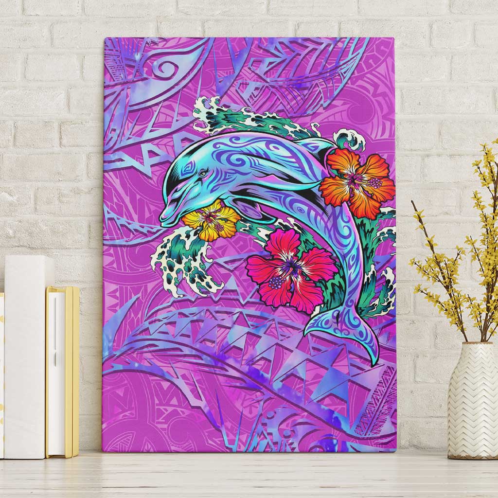 Dolphin Polynesia Canvas Wall Art Hibiscus Tropical Wave - Purple Vibes DT02 Without Frame Purple - Polynesian Pride