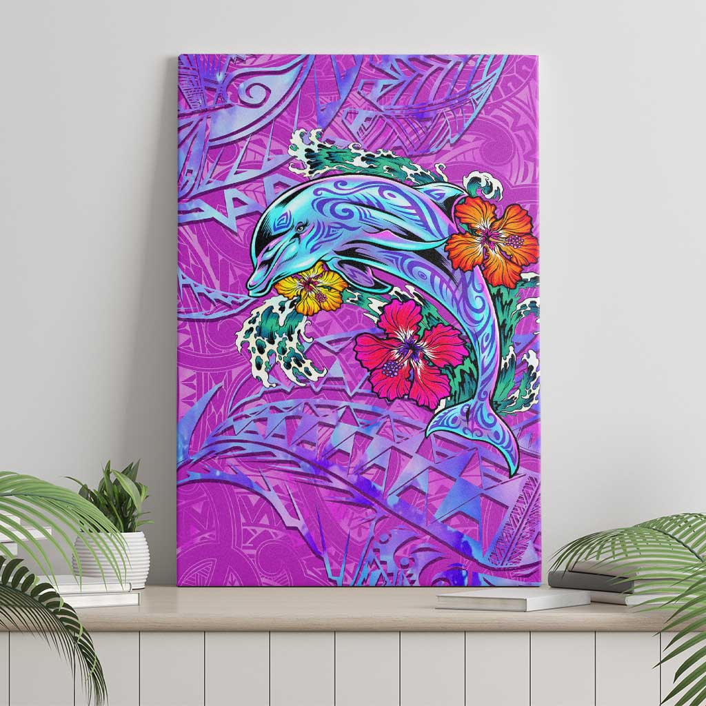 Dolphin Polynesia Canvas Wall Art Hibiscus Tropical Wave - Purple Vibes DT02 - Polynesian Pride
