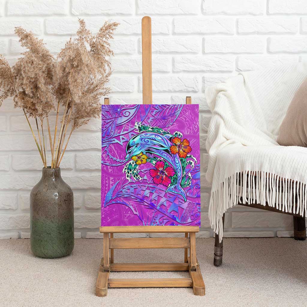 Dolphin Polynesia Canvas Wall Art Hibiscus Tropical Wave - Purple Vibes DT02 - Polynesian Pride