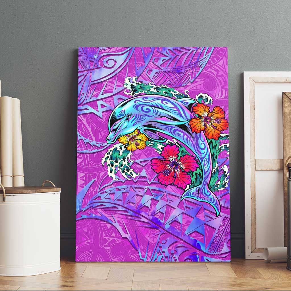 Dolphin Polynesia Canvas Wall Art Hibiscus Tropical Wave - Purple Vibes DT02 - Polynesian Pride
