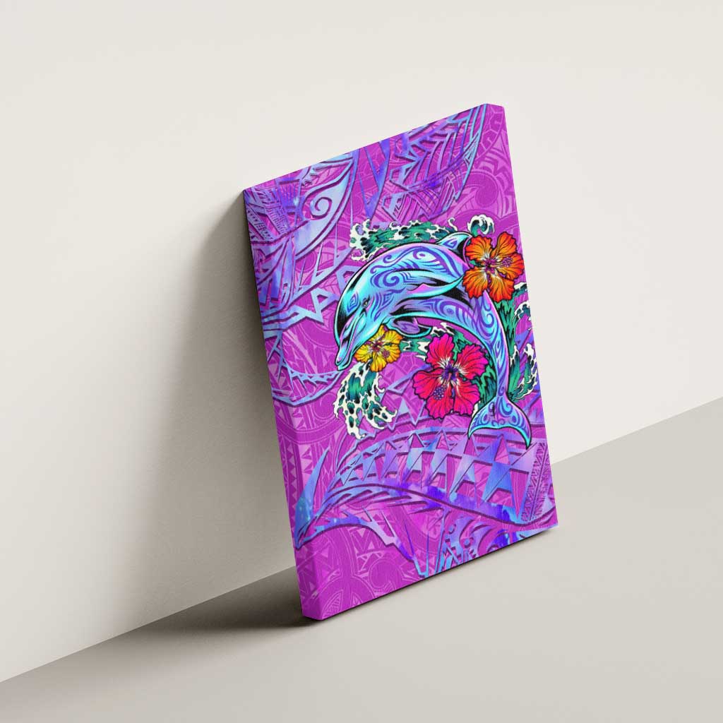 Dolphin Polynesia Canvas Wall Art Hibiscus Tropical Wave - Purple Vibes DT02 - Polynesian Pride