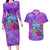 Personalized Dolphin Polynesia Couples Matching Long Sleeve Bodycon Dress and Hawaiian Shirt Hibiscus Tropical Wave - Purple Vibes