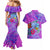 Personalized Dolphin Polynesia Couples Matching Mermaid Dress and Hawaiian Shirt Hibiscus Tropical Wave - Purple Vibes