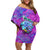 Personalized Dolphin Polynesia Family Matching Off Shoulder Short Dress and Hawaiian Shirt Hibiscus Tropical Wave - Purple Vibes