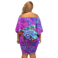Dolphin Polynesia Family Matching Off Shoulder Short Dress and Hawaiian Shirt Hibiscus Tropical Wave - Purple Vibes DT02 - Polynesian Pride