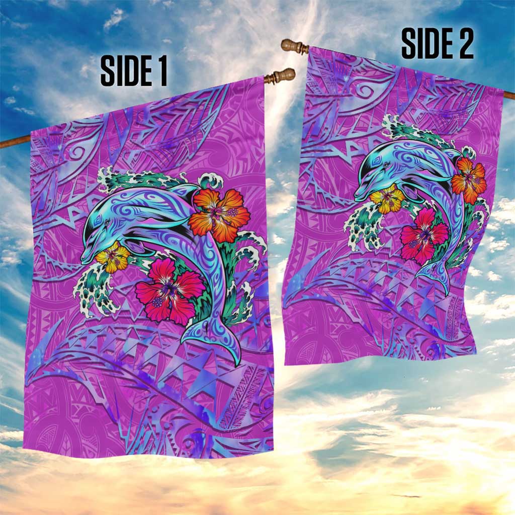 Dolphin Polynesia Garden Flag Hibiscus Tropical Wave - Purple Vibes DT02 - Polynesian Pride