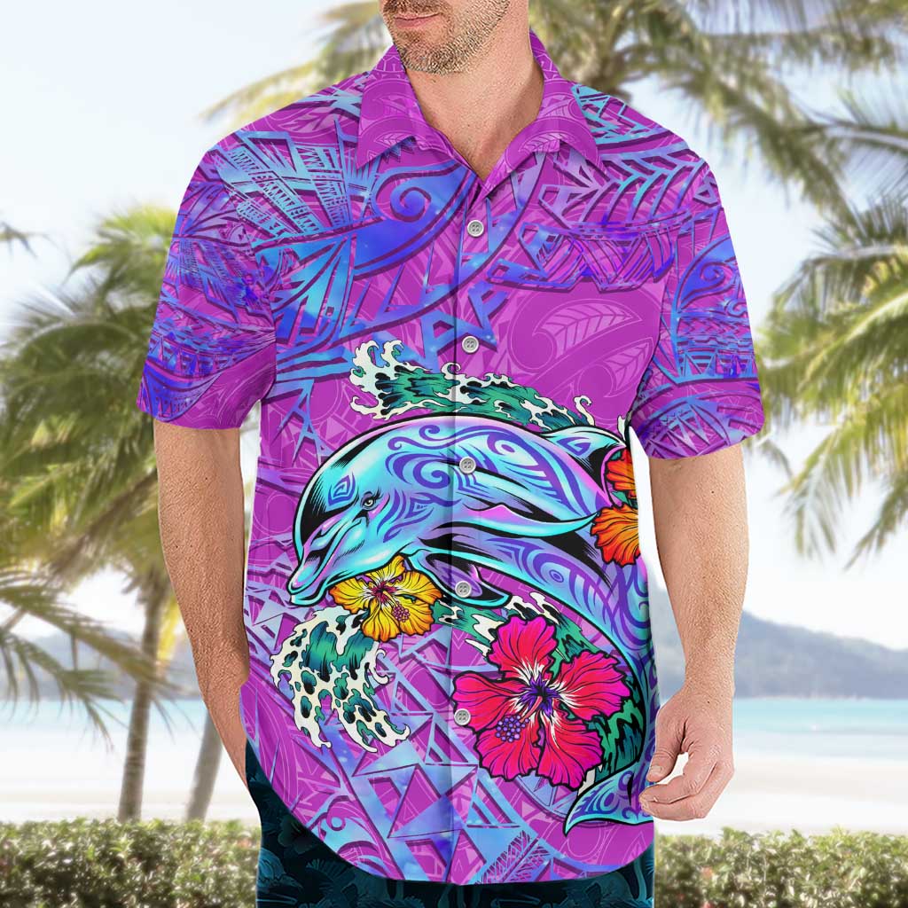 Dolphin Polynesia Hawaiian Shirt Hibiscus Tropical Wave - Purple Vibes DT02 - Polynesian Pride
