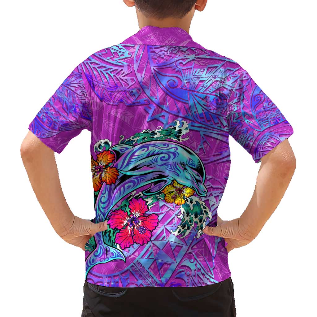 Dolphin Polynesia Hawaiian Shirt Hibiscus Tropical Wave - Purple Vibes DT02 - Polynesian Pride