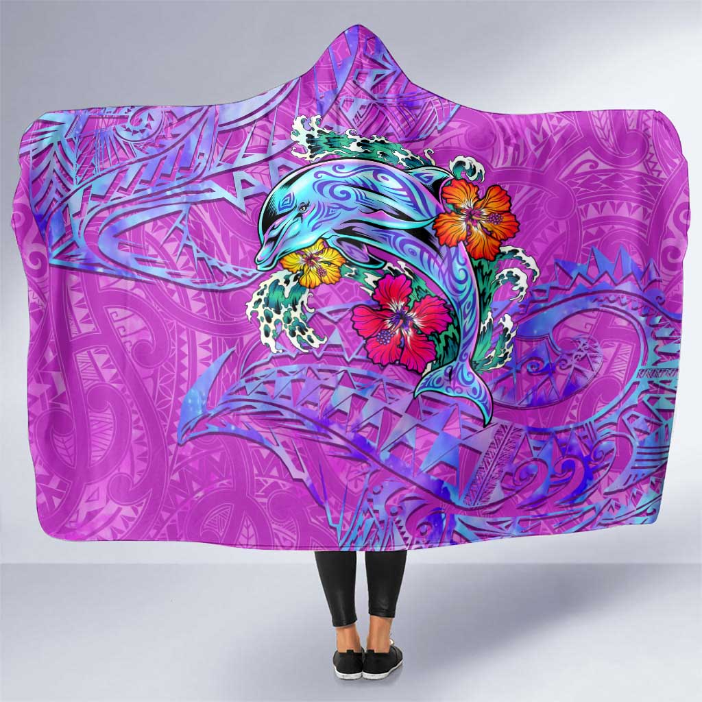 Dolphin Polynesia Hooded Blanket Hibiscus Tropical Wave - Purple Vibes DT02 One Size Purple - Polynesian Pride