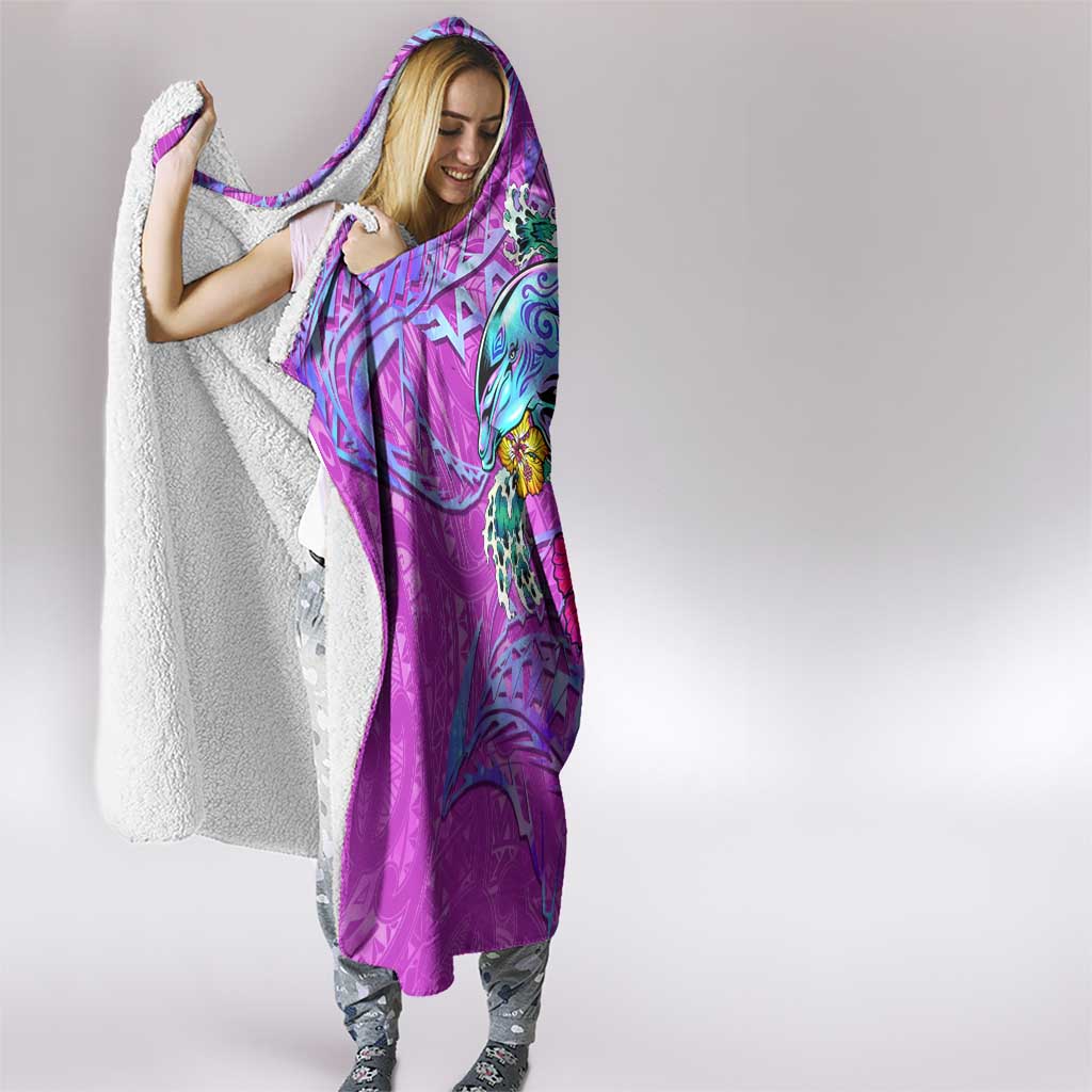 Dolphin Polynesia Hooded Blanket Hibiscus Tropical Wave - Purple Vibes DT02 - Polynesian Pride