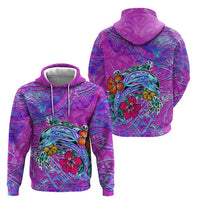 Personalized Dolphin Polynesia Hoodie Hibiscus Tropical Wave - Purple Vibes