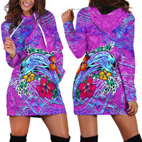 Dolphin Polynesia Hoodie Dress Hibiscus Tropical Wave - Purple Vibes DT02 - Polynesian Pride