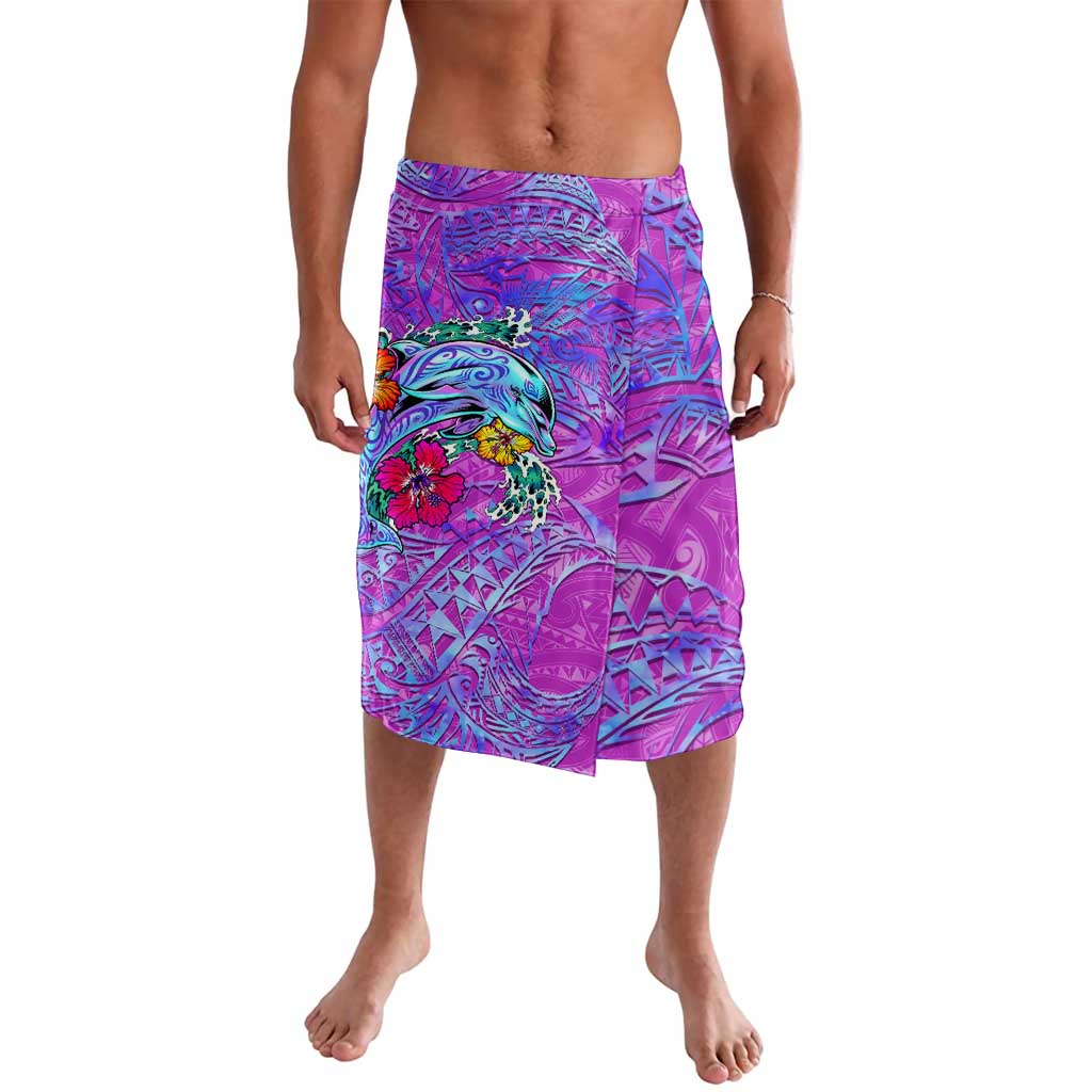 Personalized Dolphin Polynesia Lavalava Hibiscus Tropical Wave - Purple Vibes