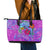 Dolphin Polynesia Leather Tote Bag Hibiscus Tropical Wave - Purple Vibes