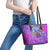 Dolphin Polynesia Leather Tote Bag Hibiscus Tropical Wave - Purple Vibes