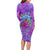 Personalized Dolphin Polynesia Long Sleeve Bodycon Dress Hibiscus Tropical Wave - Purple Vibes