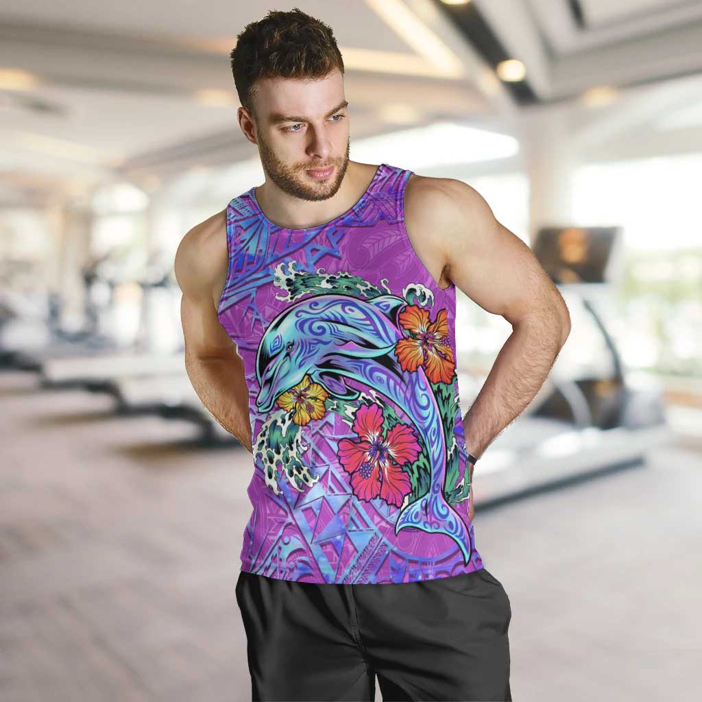 Dolphin Polynesia Men Tank Top Hibiscus Tropical Wave - Purple Vibes DT02 Purple - Polynesian Pride