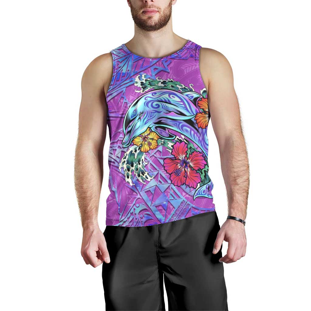 Dolphin Polynesia Men Tank Top Hibiscus Tropical Wave - Purple Vibes DT02 - Polynesian Pride