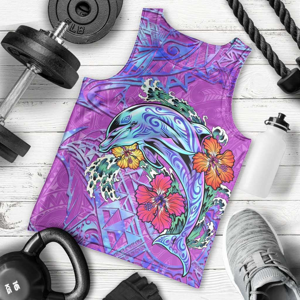 Dolphin Polynesia Men Tank Top Hibiscus Tropical Wave - Purple Vibes DT02 - Polynesian Pride