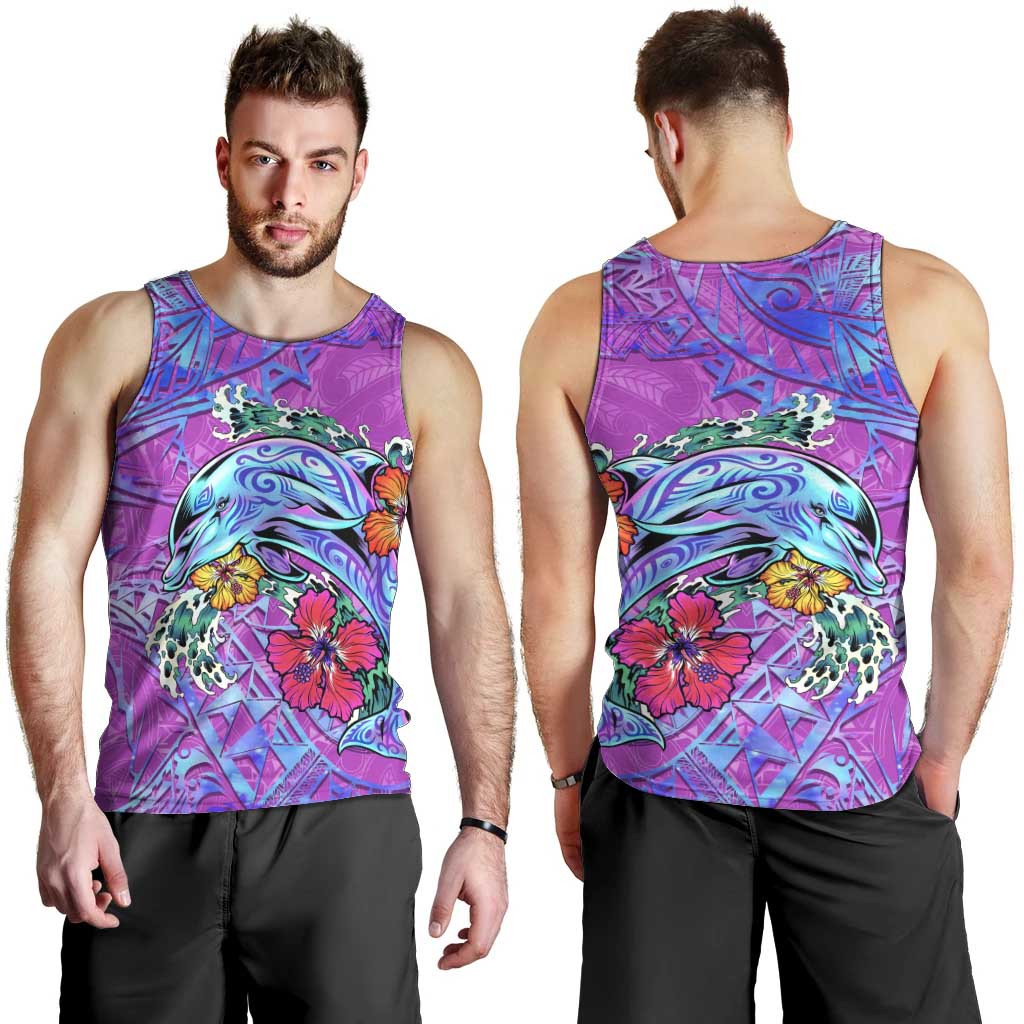 Dolphin Polynesia Men Tank Top Hibiscus Tropical Wave - Purple Vibes DT02 - Polynesian Pride