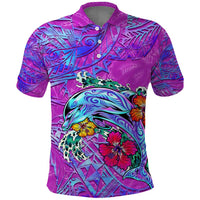 Personalized Dolphin Polynesia Polo Shirt Hibiscus Tropical Wave - Purple Vibes