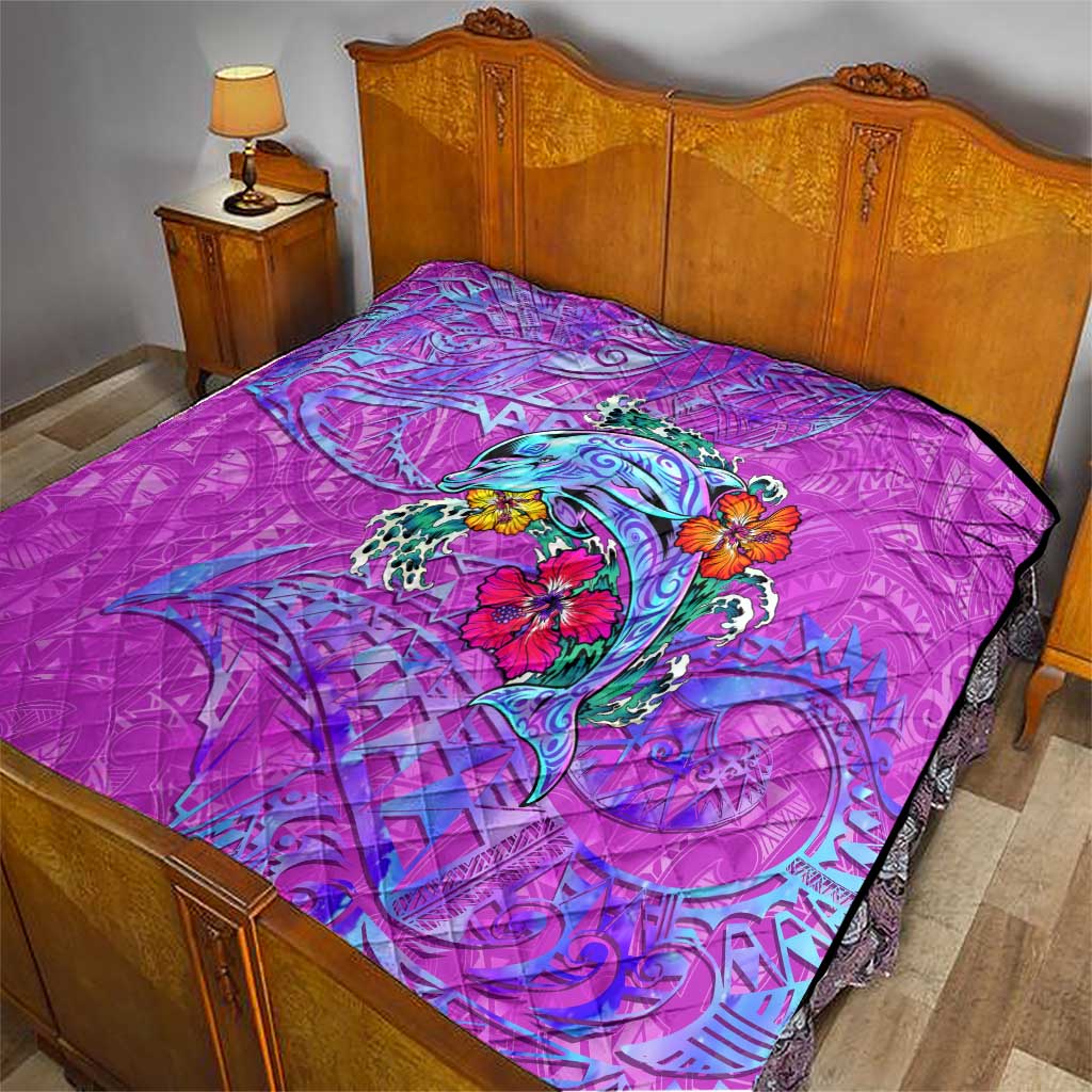 Dolphin Polynesia Quilt Hibiscus Tropical Wave - Purple Vibes