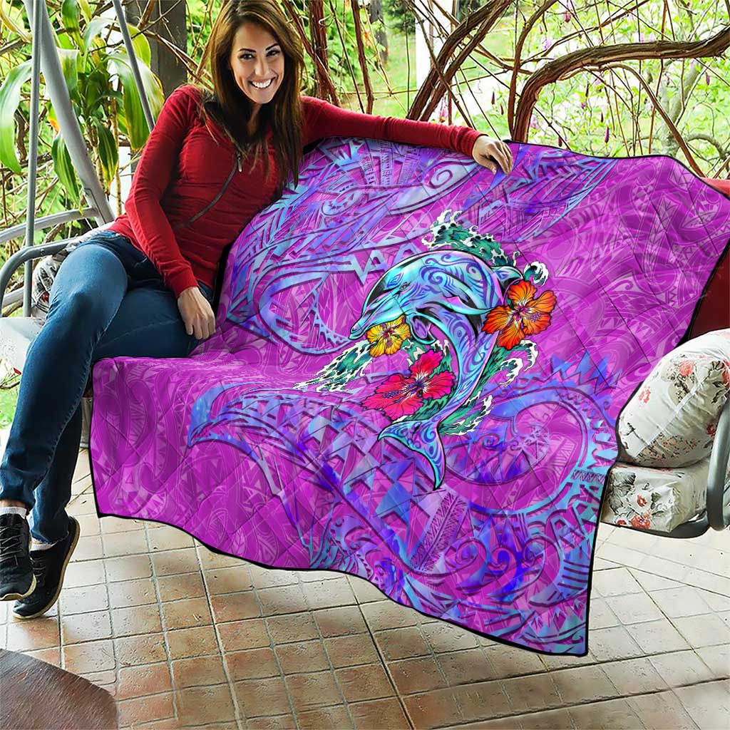 Dolphin Polynesia Quilt Hibiscus Tropical Wave - Purple Vibes