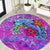 Dolphin Polynesia Round Carpet Hibiscus Tropical Wave - Purple Vibes