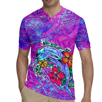 Dolphin Polynesia Rugby Jersey Hibiscus Tropical Wave - Purple Vibes DT02 - Polynesian Pride
