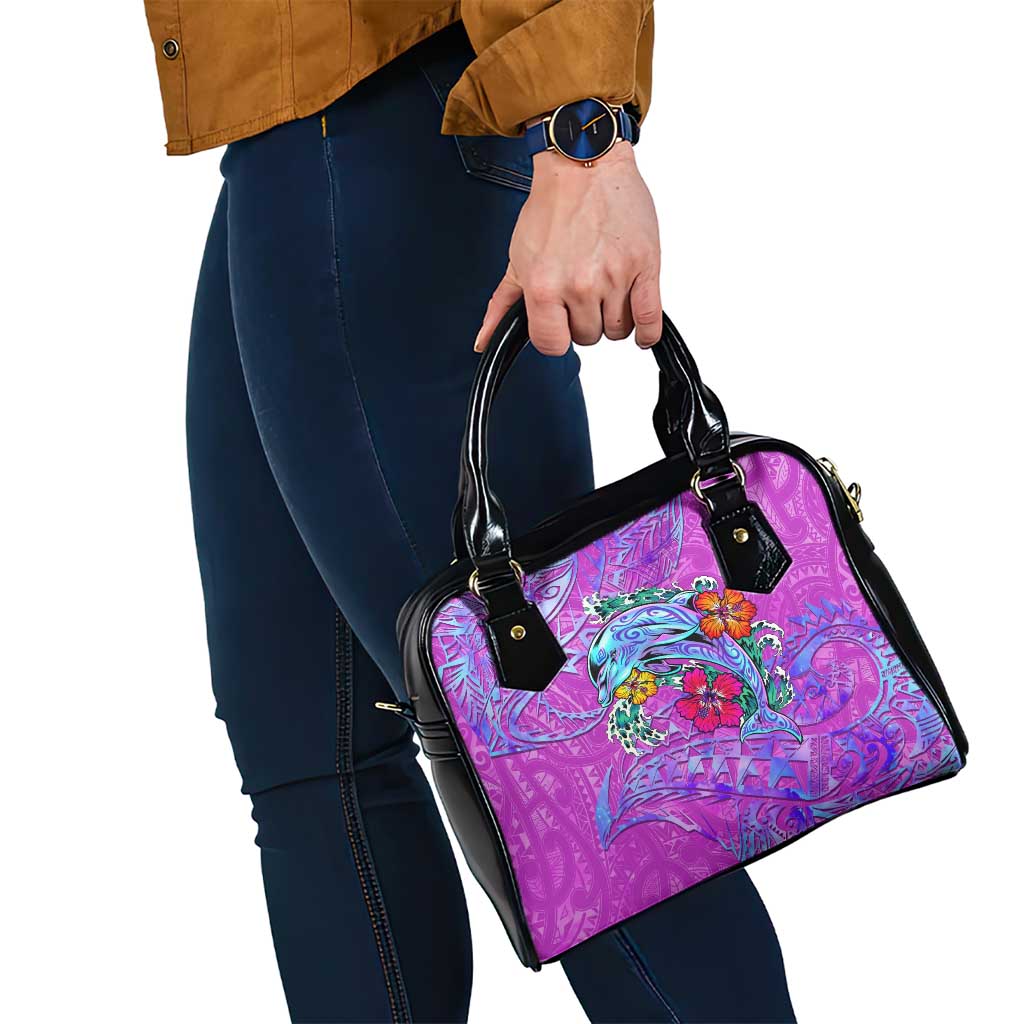 Dolphin Polynesia Shoulder Handbag Hibiscus Tropical Wave - Purple Vibes