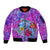 Personalized Dolphin Polynesia Sleeve Zip Bomber Jacket Hibiscus Tropical Wave - Purple Vibes