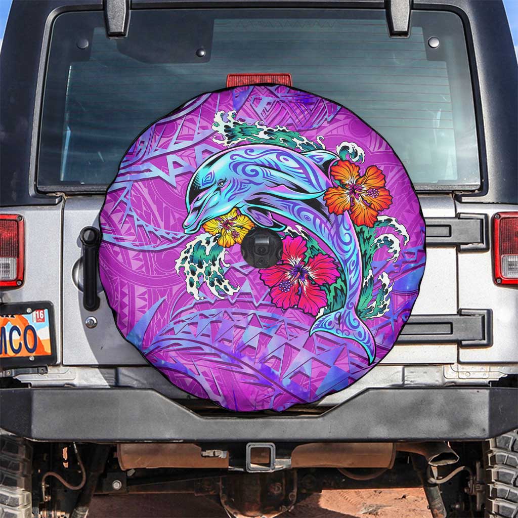 Dolphin Polynesia Spare Tire Cover Hibiscus Tropical Wave - Purple Vibes DT02 Purple - Polynesian Pride