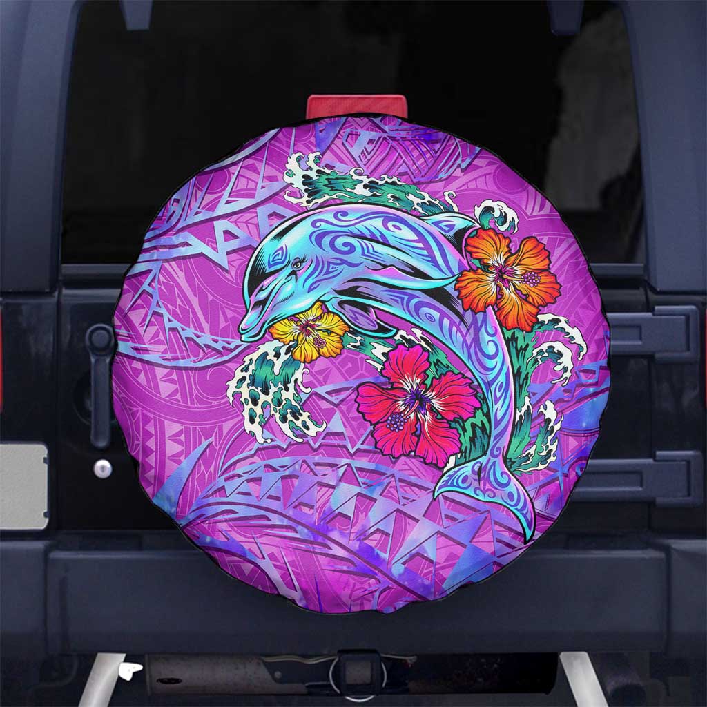 Dolphin Polynesia Spare Tire Cover Hibiscus Tropical Wave - Purple Vibes DT02 - Polynesian Pride